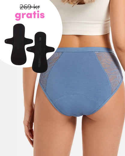 Köp 1 få 2 - Lace Brief - High Waist + GRATIS Läckagesäkra tygbindor